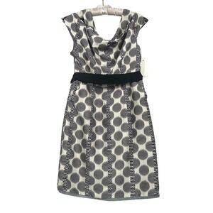 Anthropologie Leifsdottir Silk Sheath Dress 4 Gray Ivory Abstract Dot Belted NEW